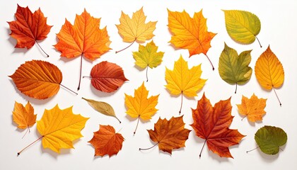 Autumn leaves assortment of colorful foliage on white