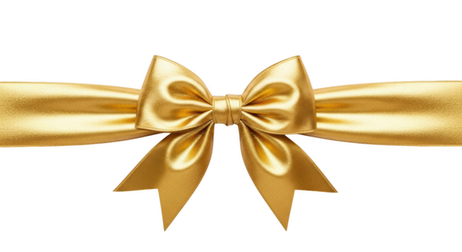 Shiny golden satin ribbon tied in a bow across a background isolated on a transparent background gold ribbon - Powered by Adobe