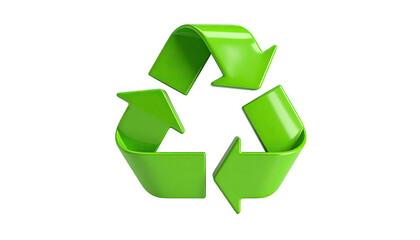 Obraz premium Bright green three-arrow symbol of recycling against a black background