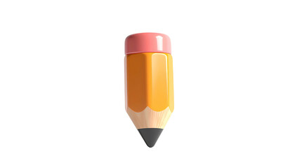 A 3D-rendered cartoon pencil with a pink eraser on a pure black background