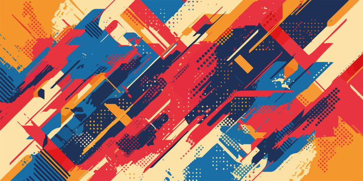 Fondo abstracto con l&iacute;neas din&aacute;micas y texturas, dise&ntilde;o moderno y vibrante en colores primarios.
