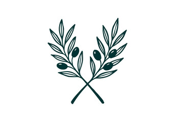 Olive Branch with Olives hand drawn simple sketch vector illustration