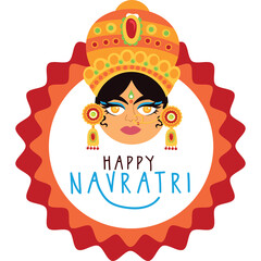 Happy Navratri Indian Goddess Face Festive Celebration Traditional Jewelry Vibrant Colors Ornamental Frame