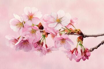 Fototapeta premium watercolor illustration of orchid branch with blossoms, pastel cream background, elegant minimal floral illustration