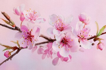 Naklejka premium watercolor illustration of orchid branch with blossoms, pastel cream background, elegant minimal floral illustration