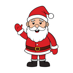 Friendly Full Body Cartoon Santa Claus Standing and Waving Hello, Isolated on a White Background