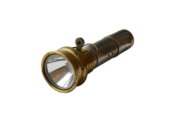 Vintage brass flashlight isolated on transparent background