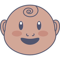 Fototapeta premium Happy smiling baby face with rosy cheeks and curly hair on a transparent background representing childhood innocence and joy