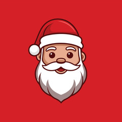 Friendly Flat Cartoon Santa Claus Face Icon or Avatar with a Big White Moustache on a Bright Red Background