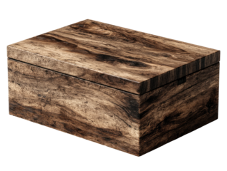 Ornate dark wood box with strong grain detail against black background