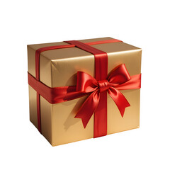 Obraz premium Gift box with red ribbon and bow isolated on transparent background