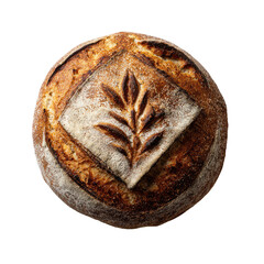 Sourdough loaf with a wheat stalk design, golden brown crust