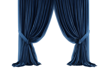 Blue velvet theater curtains isolated on transparent background