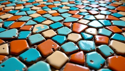 Fototapeta premium Colorful Mosaic Floor Turquoise and Terracotta