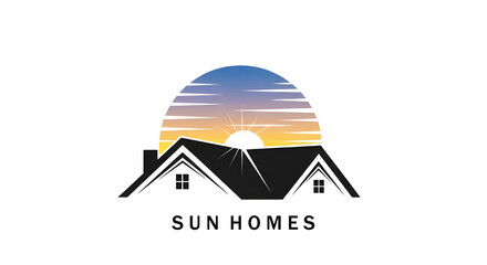 Vector design of a house with sunset
