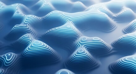 Abstract topographical map with glowing contour lines and ethereal blue tones creating a modern, dynamic, and serene visual representing data flow, terrain, or digital landscapes.