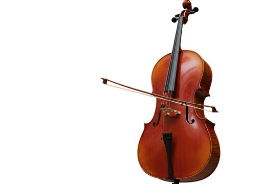 Isolated cello with bow musical stringed instrument orchestra melody violin, close-up view