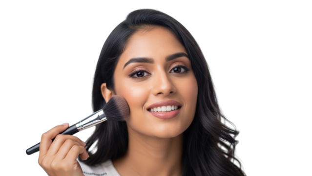Woman Applying Blush With Makeup Brush