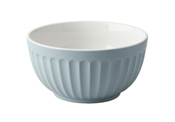 Isolated light blue bowl with ribbed exterior and white interior, kitchenware dish