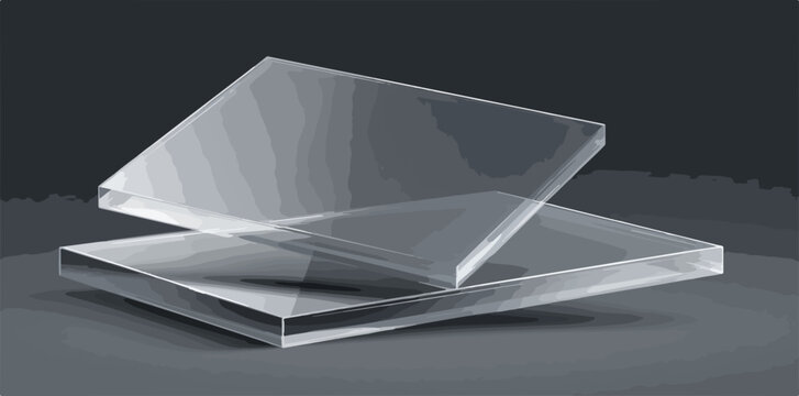 Dos placas de vidrio transparente apiladas en un fondo oscuro y liso, representaci&oacute;n vectorial