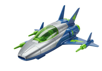 Isolated toy spaceship, blue and silver, science fiction model, space vehicle, toy airplane © Lubos