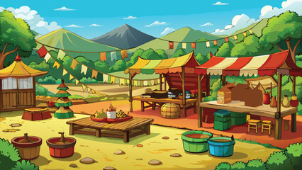 Asian countryside field decorated for village mark festival art vector illustration ai generated