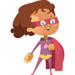Happy Young Girl Dressed As A Superhero With A Pink Cape And Mask Standing Confidently Ready For Adventure