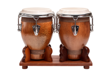 Pair of conga drums on wooden stand isolated on transparent background