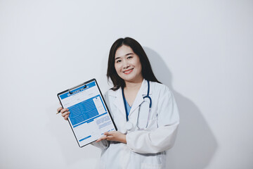 Portrait of female doctor, holding file