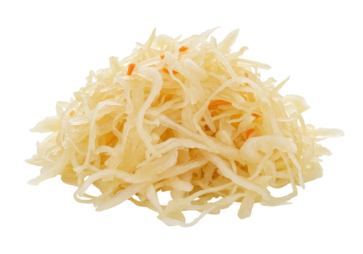 Isolated mound of sauerkraut; traditional fermented cabbage, prepared food product
