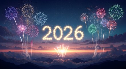 magical fantasy night sky filled with fireworks glowing 2026