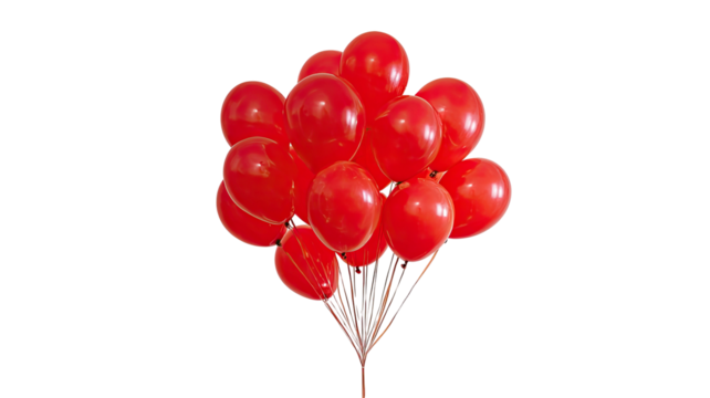 Bunch of red, round balloons floating in the air
