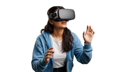 Young Woman Experiencing Virtual Reality with VR Headset