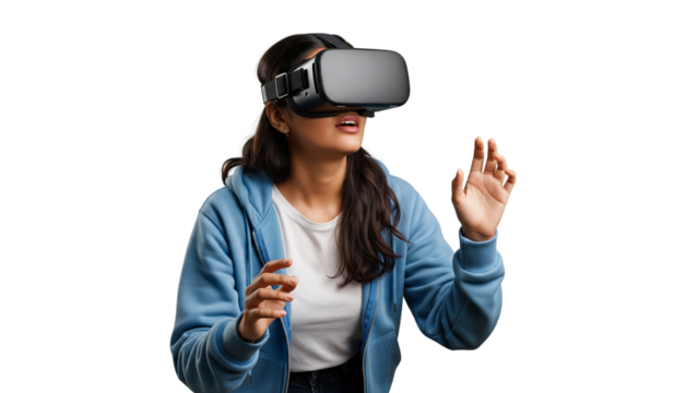 Young Woman Experiencing Virtual Reality with VR Headset