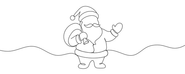 Santa Claus continuous one line drawing. Christmas winter new year concept. Vector illustration. 