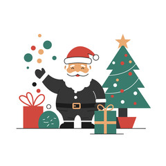 Festive Santa Claus with Christmas Tree and Gifts, Celebrating Holiday Season Joy