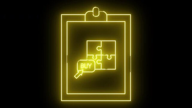 A neon yellow clipboard displays a fourpiece puzzle and a BUY button