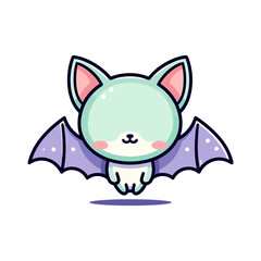 Cute Cartoon Flying Bat Pastel Vector Character Mascot Icon Halloween