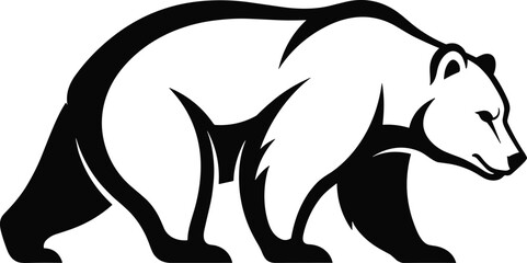Bear walking silhouette, black and white vector, wild animal design, forest creature, minimalist bear art, predator pose, cad drawing flat vector illustration