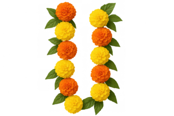 Marigold flower garland for indian decoration and festival celebration, creating a welcoming and traditional atmosphere