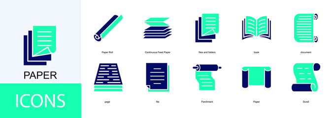 paper icon collection set. Containing files and folders, book, document, page, file icon