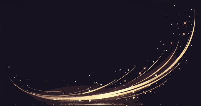 Ondas doradas brillantes con part&iacute;culas de luz sobre fondo oscuro, vector abstracto de energ&iacute;a