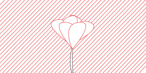 Minimalist style flower illustration on red striped background