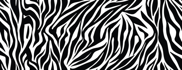 Zebra pattern, stylish stripes texture. Animal print. Design wallpaper and textile. Vector seamless black and white background