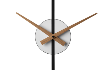 Minimalist oval clock with wooden hands isolated on transparent background