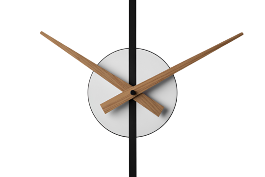 Minimalist oval clock with wooden hands isolated on transparent background