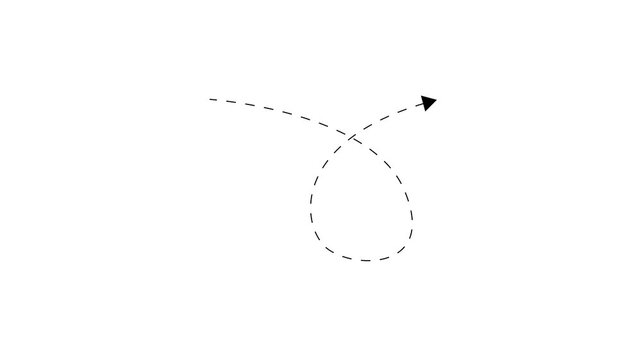 Long dotted line arrow animation to indicate an object. arrow animation following wavy dotted line. target arrow icon on white background.