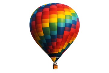 Vibrant rainbow hot air balloon isolated on transparent background