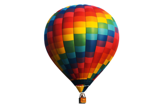 Vibrant rainbow hot air balloon isolated on transparent background
