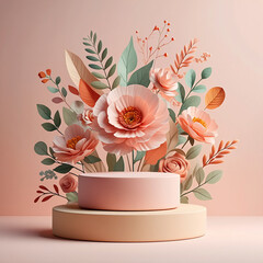 Elegant floral arrangement with soft pink hues and a simple two tier platform for display purposes